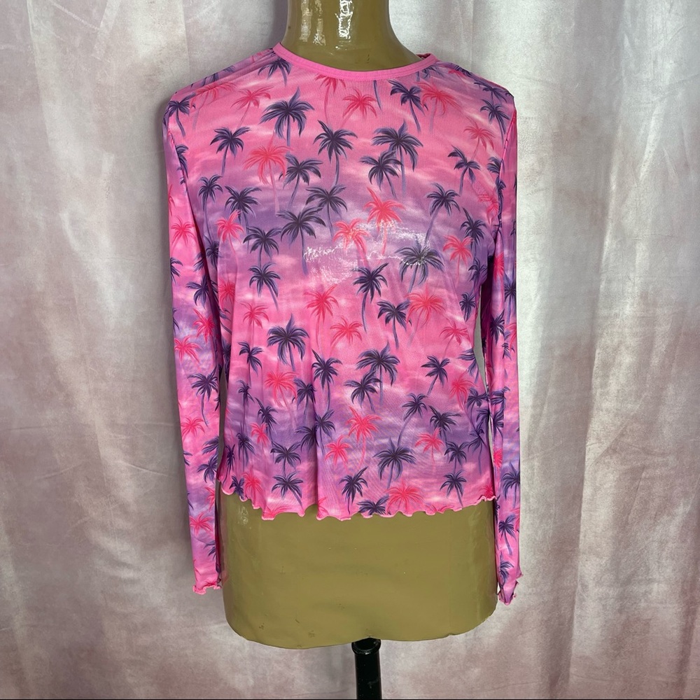 Dolls Kill Pink & Purple Mesh Palm Print Top NWT